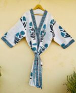 Handmade 100% cotton robe - Blue print - Image 2