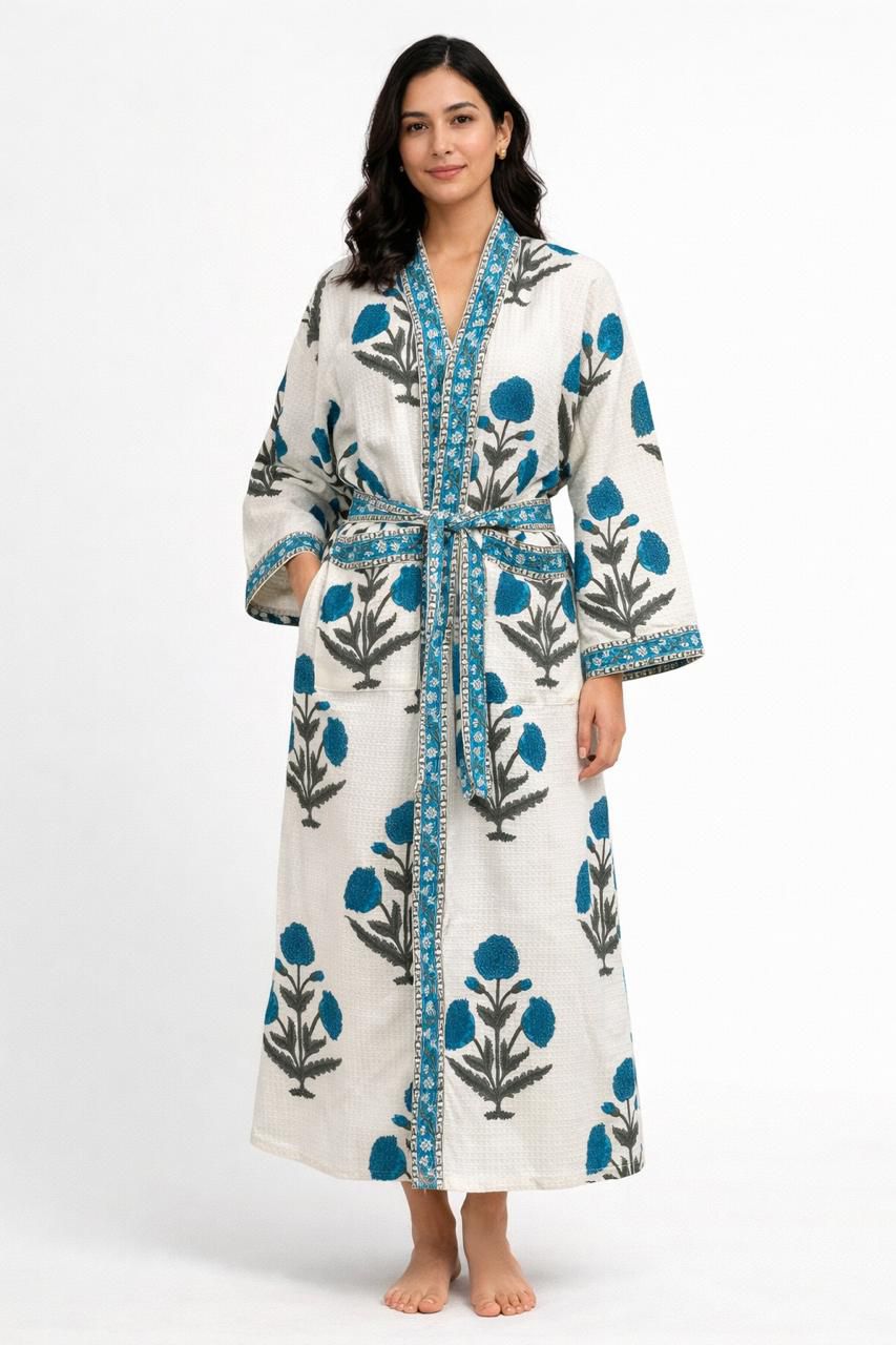 WhatsApp Image 2026-05-02 at 18.37.05 Handmade 100% cotton robe - Blue print - Image 1