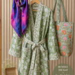 Green Floral Robe, Quilted Bag & Silk Scarf Gift Set