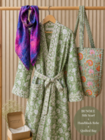 Green Floral Robe, Quilted Bag & Silk Scarf Gift Set