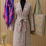 Pink Floral Robe, Quilted Bag & Silk Scarf Gift Set