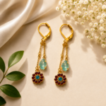 Floral Aqua Crystal Dangle Earrings