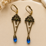 Vintage Blue Crystal Filigree Drop Earrings