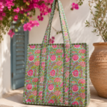 Aqua Floral Quilted Tote Bag