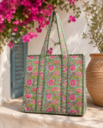 Aqua Floral Quilted Tote Bag
