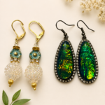 Handmade Artisan Earrings Combo – Pearl Beaded & Iridescent Teardrop Statement Earrings
