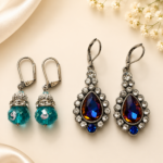 Handmade Artisan Earrings Combo – Turquoise Beaded & Blue Crystal Teardrop Set