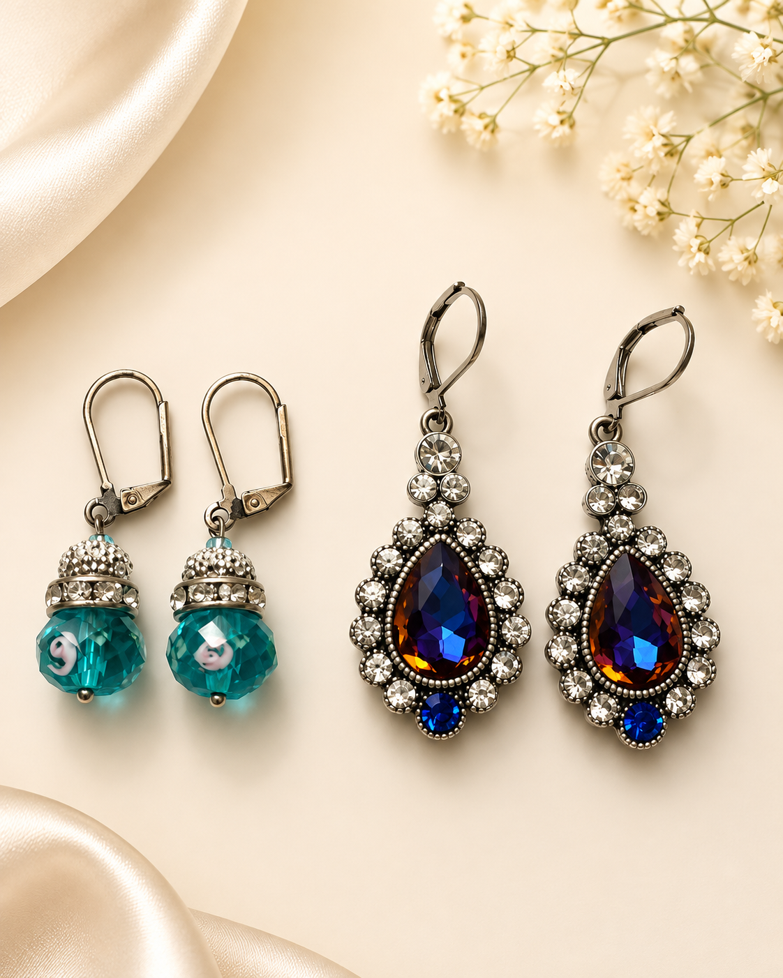 ChatGPT Image Aug 3, 2026, 10_25_33 AM Handmade Artisan Earrings Combo – Turquoise Beaded & Blue Crystal Teardrop Set - Image 1