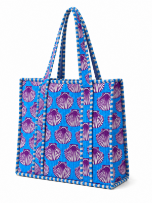 Quilted Blue Seashell Tote Bag