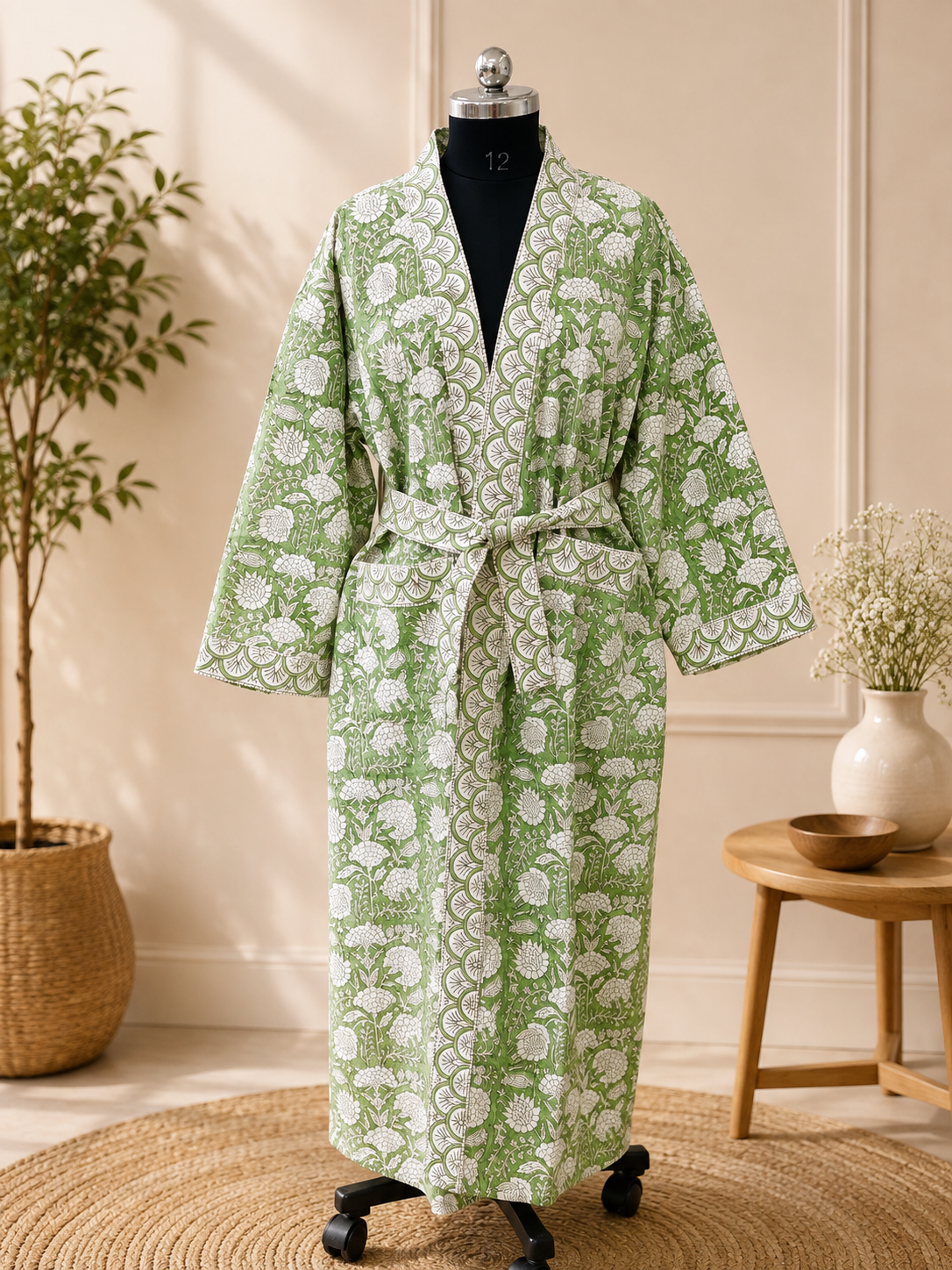 GREENROBS Handmade Sage Blossom Waffle-Wave Robe - Image 1