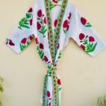 Handmade Crimson Bloom Waffle-Wave Robe
