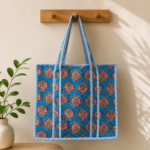 Tziona Bloom Quilted Tote – Blue & Pink