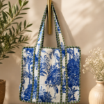 Blue & White Tropical Quilted Tote Bag