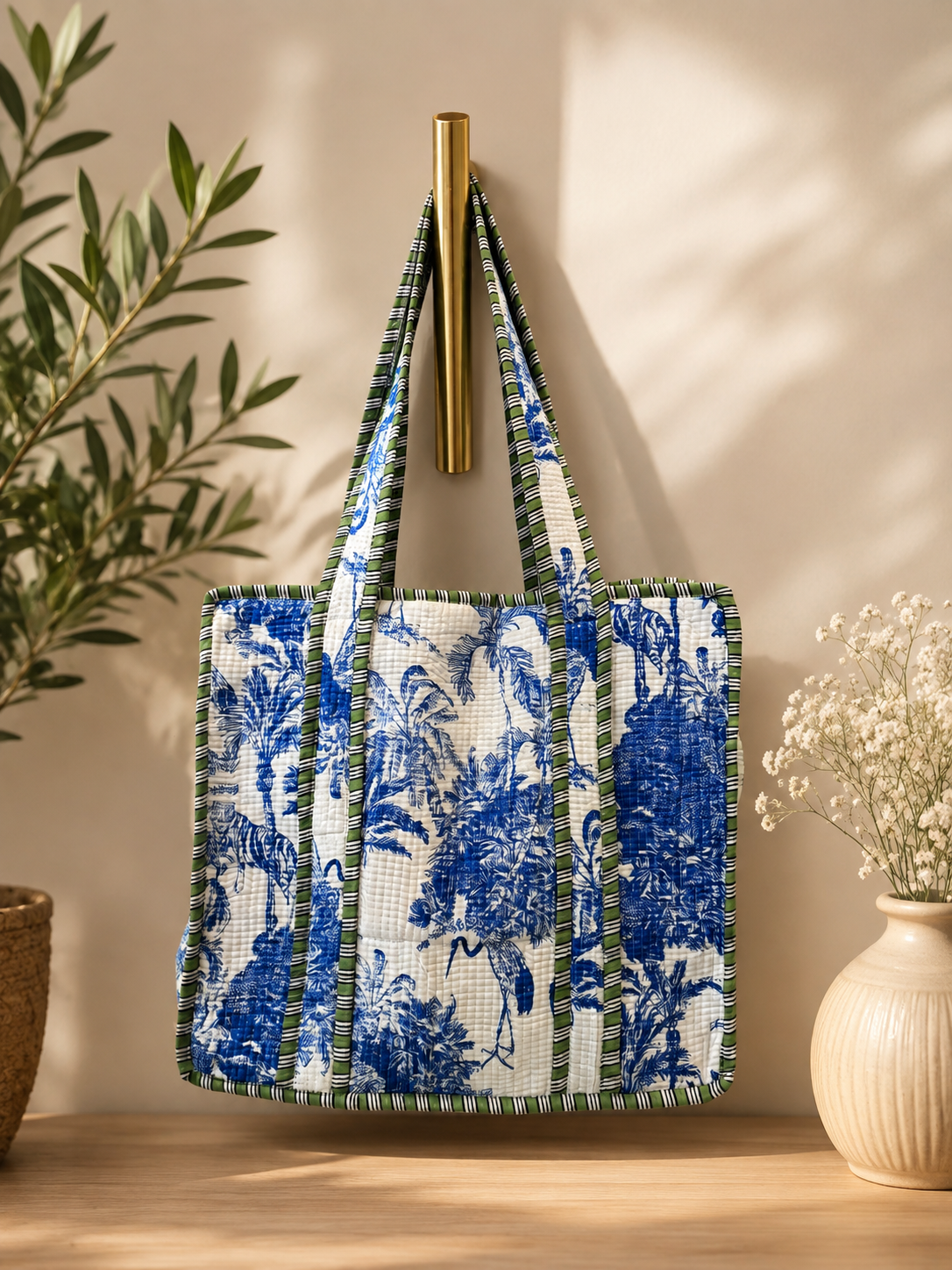bluebag Blue & White Tropical Quilted Tote Bag - Image 1