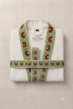 Handmade Crimson Bloom Waffle-Wave Robe - Image 2
