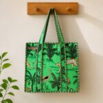 Quilted cotton jungle safari tote bag