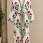 Handmade Crimson Bloom Waffle-Wave Robe