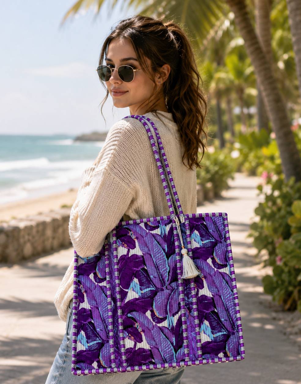 purple-tote (2) Quilted cotton purple tropical tote bag - Image 1