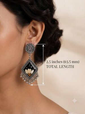 Ornate Pressed-Flower Silver Earrings