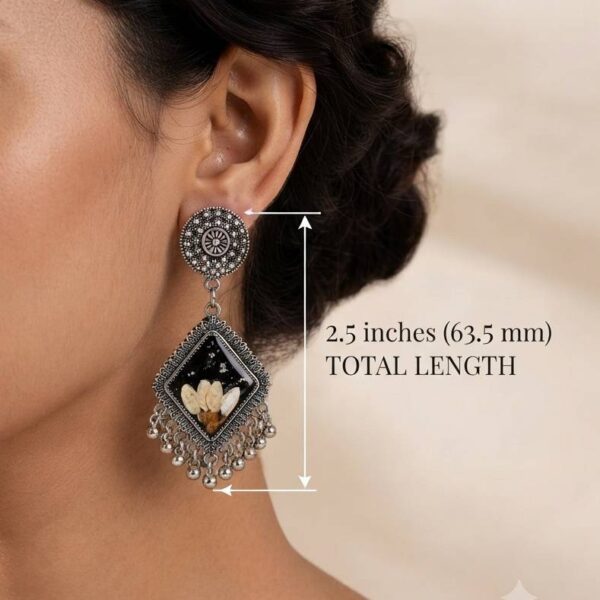 Ornate Pressed-Flower Silver Earrings