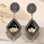 Ornate Pressed-Flower Silver Earrings