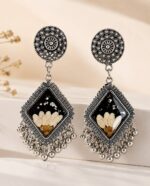 Ornate Pressed-Flower Silver Earrings